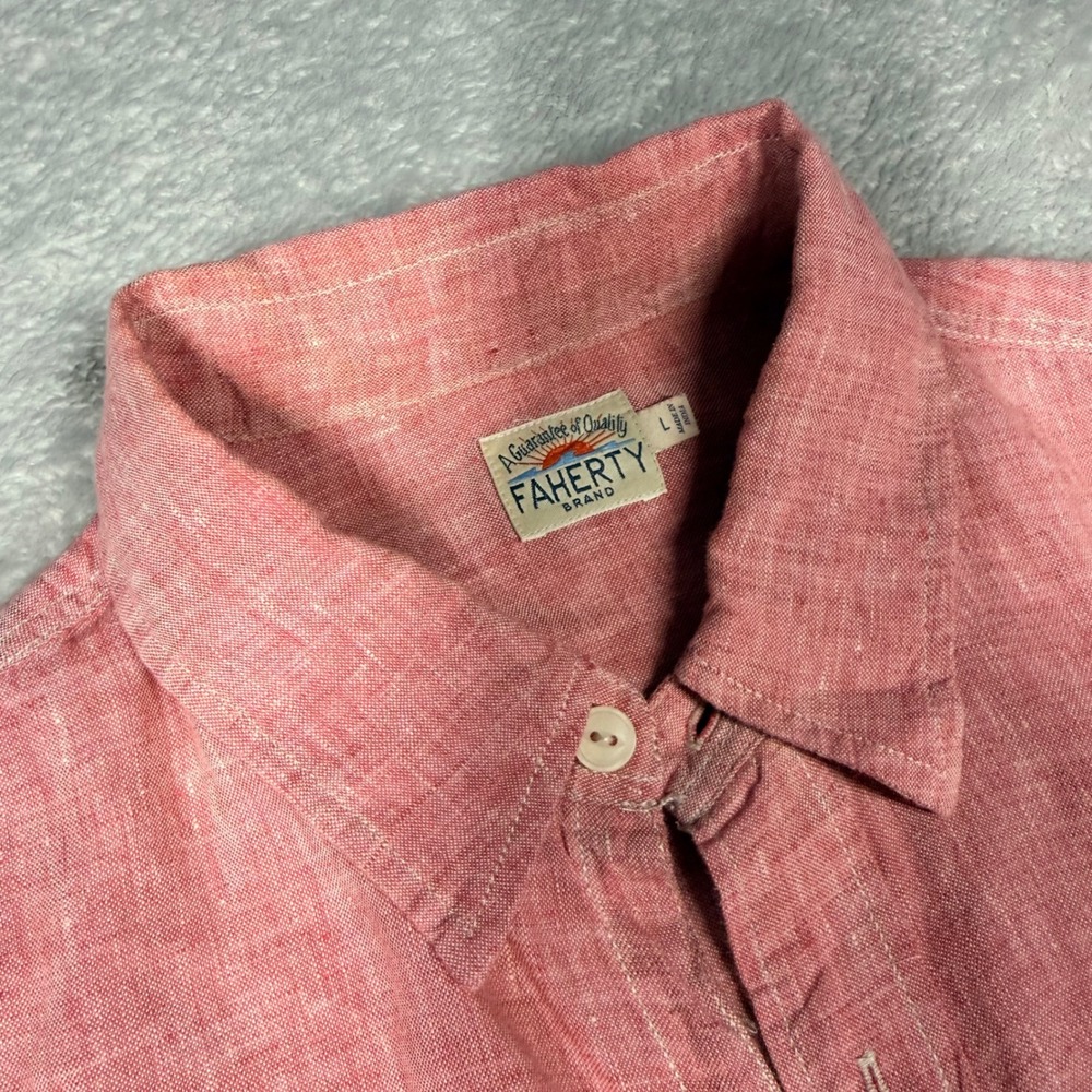 FAHERTY BRAND Men's L Red Linen Button Up Long Sleeve Shirt Casual Beach *READ*